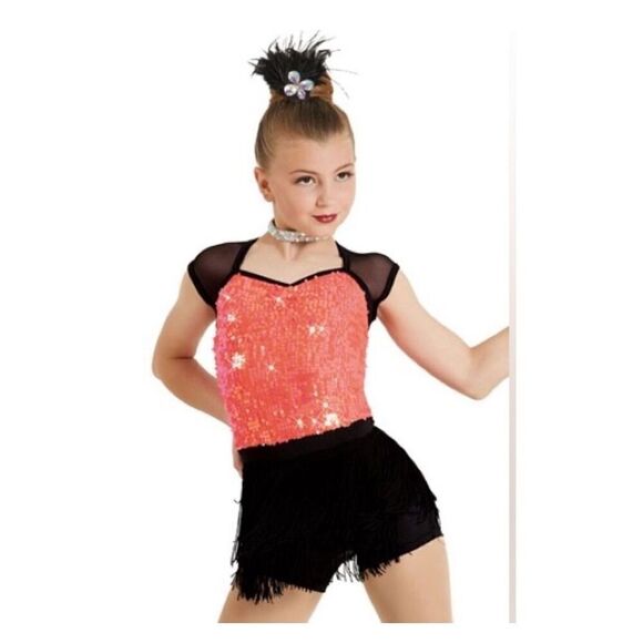 Weissman Costumes Dance Coral Orange Sequin Fringe Flapper Replay 12269 LC - Picture 1 of 8